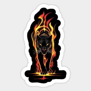 Ethereal Blaze: Minimalistic Black Panther Fire Art Sticker